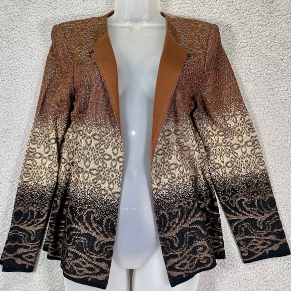 Ming Wang Brown Metallic Open Front Cardigan Women's P Medium Knit Layered Chic - Picture 14 of 14